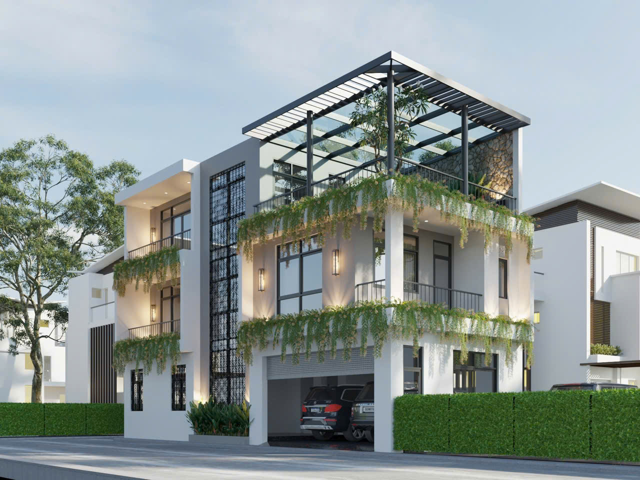 Mẫu nhà phố hiện đại 3 tầng với phong cách hiện đại tối giản pha chút industrial - MNPHD3TVPCHDTGPCI