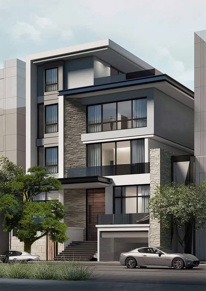 Mẫu nhà phố 4 tầng hiện đại khối hộp lệch tầng siêu sang trọng - MNP4THDKHLTSHD