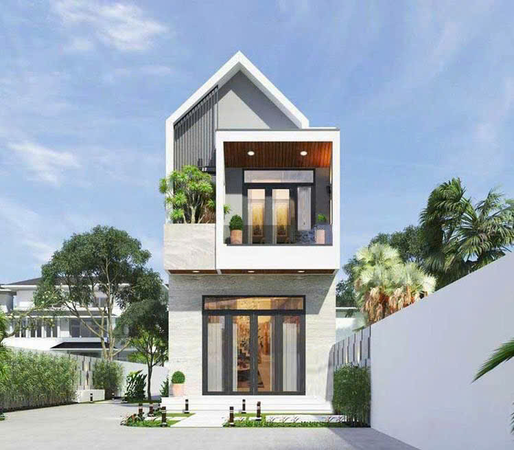 Mẫu nhà phố hiện đại với mái Thái tam giác lệch truyền thống - MNPHDVMTTGLTT