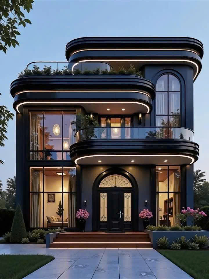 Mẫu nhà phố 3 tầng hiện đại Black Luxury Curved siêu phẩm đẹp chất ngất - MNP3THDBLCSPDCN