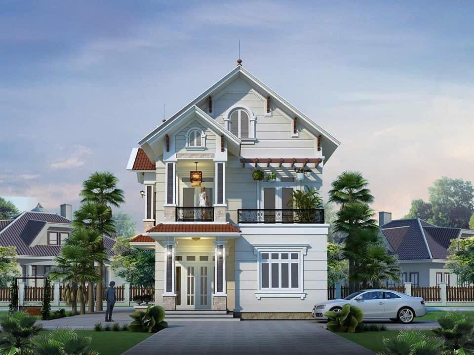 Mẫu nhà biệt thự mái thái 2 tầng cổ điển - MNBTMT2TCD