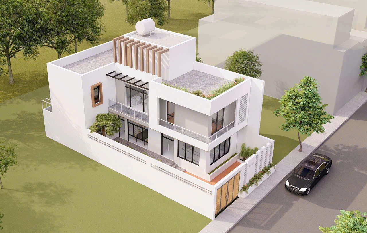 Mẫu nhà phố hiện đại khối hộp 3 tầng trắng - MNPHDKH3TT