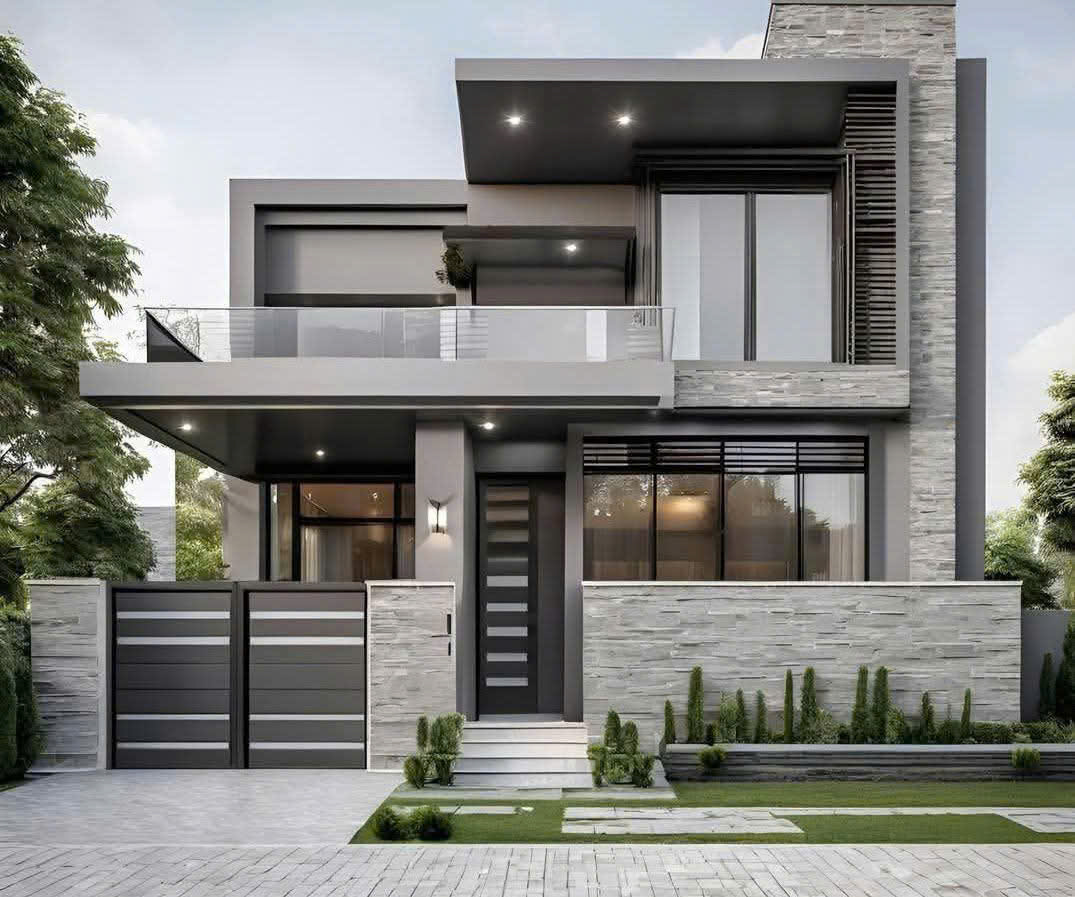 Mẫu nhà phố 2 tầng phong cách khối hộp lệch hiện đại sang trọng - MNP2TPCKHLHDST