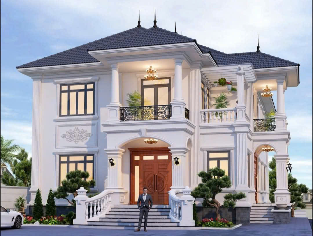 Mẫu biệt thự 2 tầng phong cách tân cổ điển kết hợp mái Nhật - MBT2TPCTCDKHMN