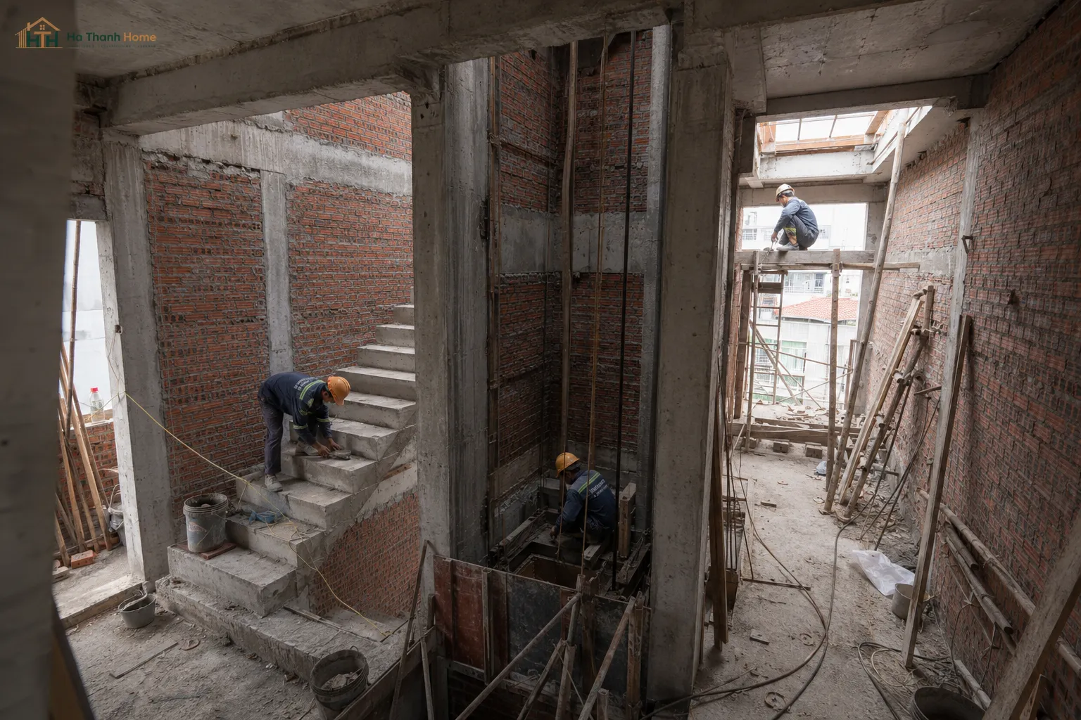Thi công hố thang máy nhà phố 5 tầng tại Triều Khúc