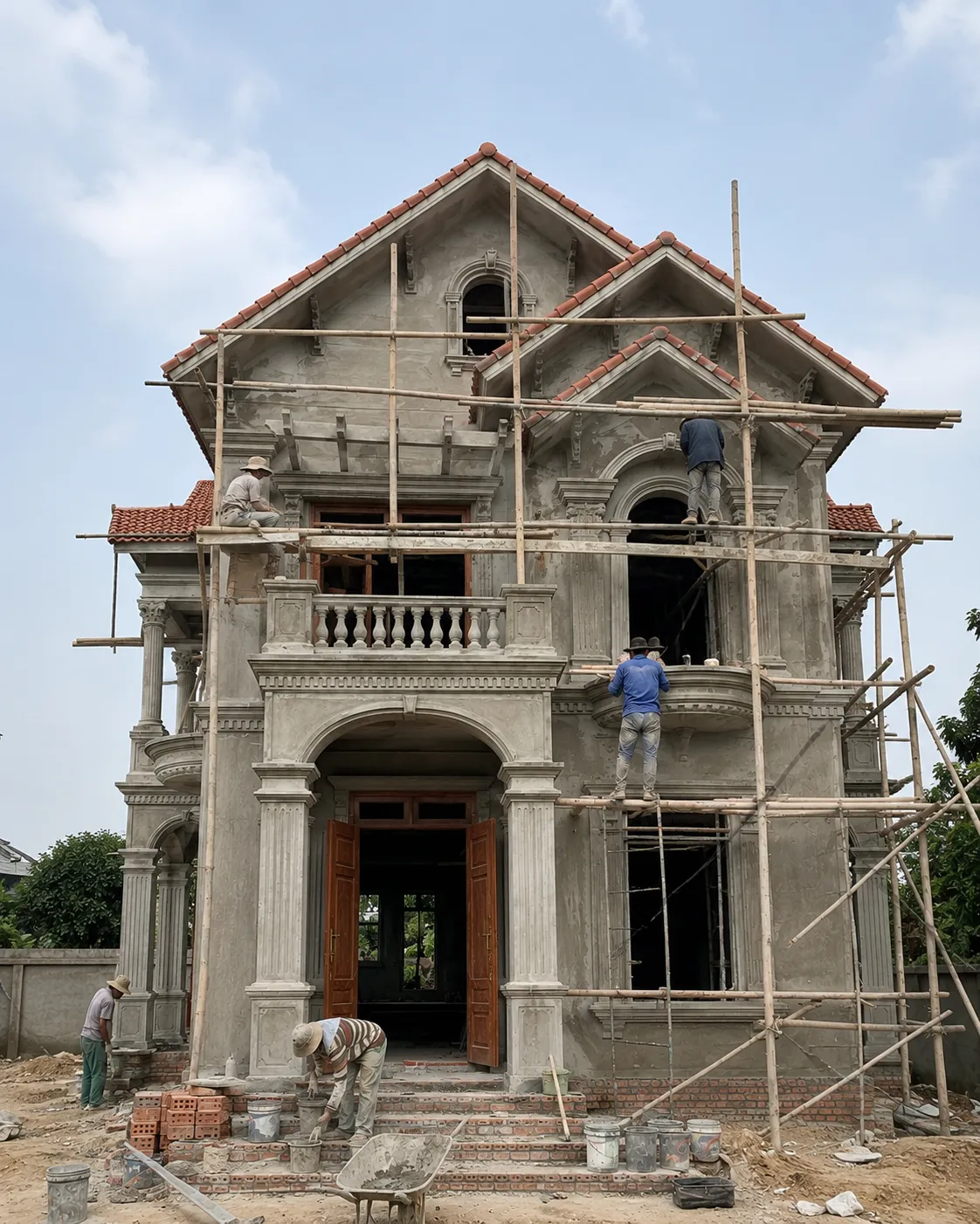 Chi tiết mặt tiền biệt thự tân cổ điển 2 tầng tại Hưng Yên