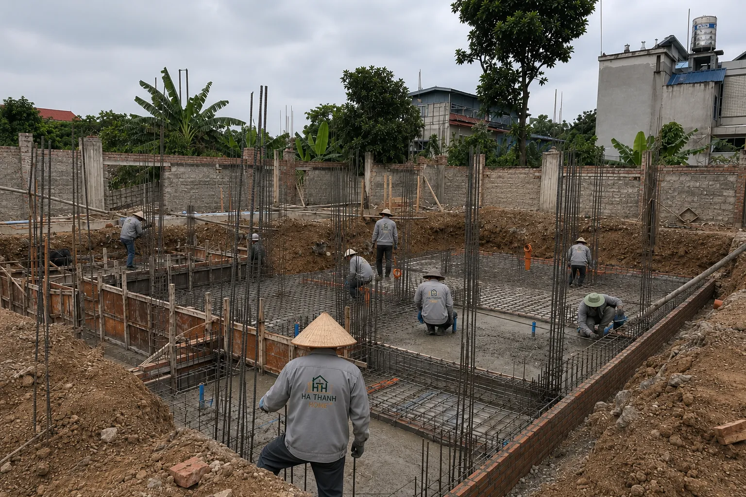 Thi công tầng hầm biệt thự Địa Trung Hải có sân vườn
