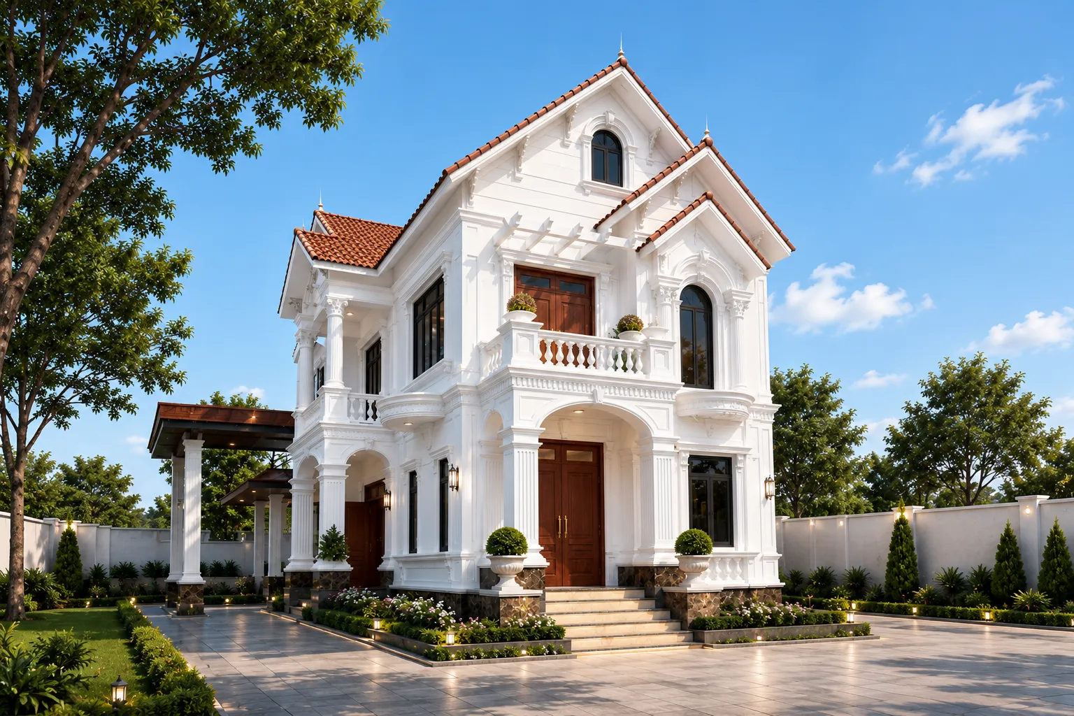 Phối cảnh biệt thự 2 tầng 2 mặt tiền tân cổ điển tại Hưng Yên