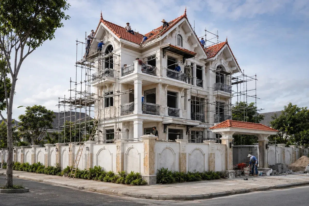 Thi công hệ mái Thái biệt thự 3 tầng tại Hải Phòng