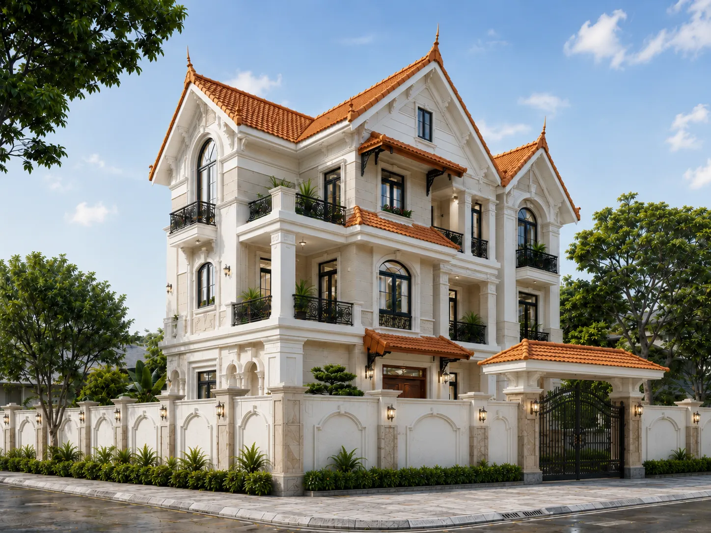 Phối cảnh 3D Biệt thự tân cổ điển 3 tầng hai mặt tiền tại Ninh Giang Hải Phòng