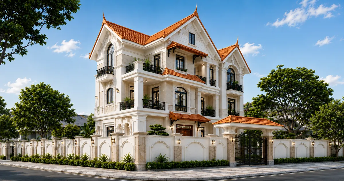 Thi công biệt thự tân cổ điển mái Thái 3 tầng tại Hải Phòng