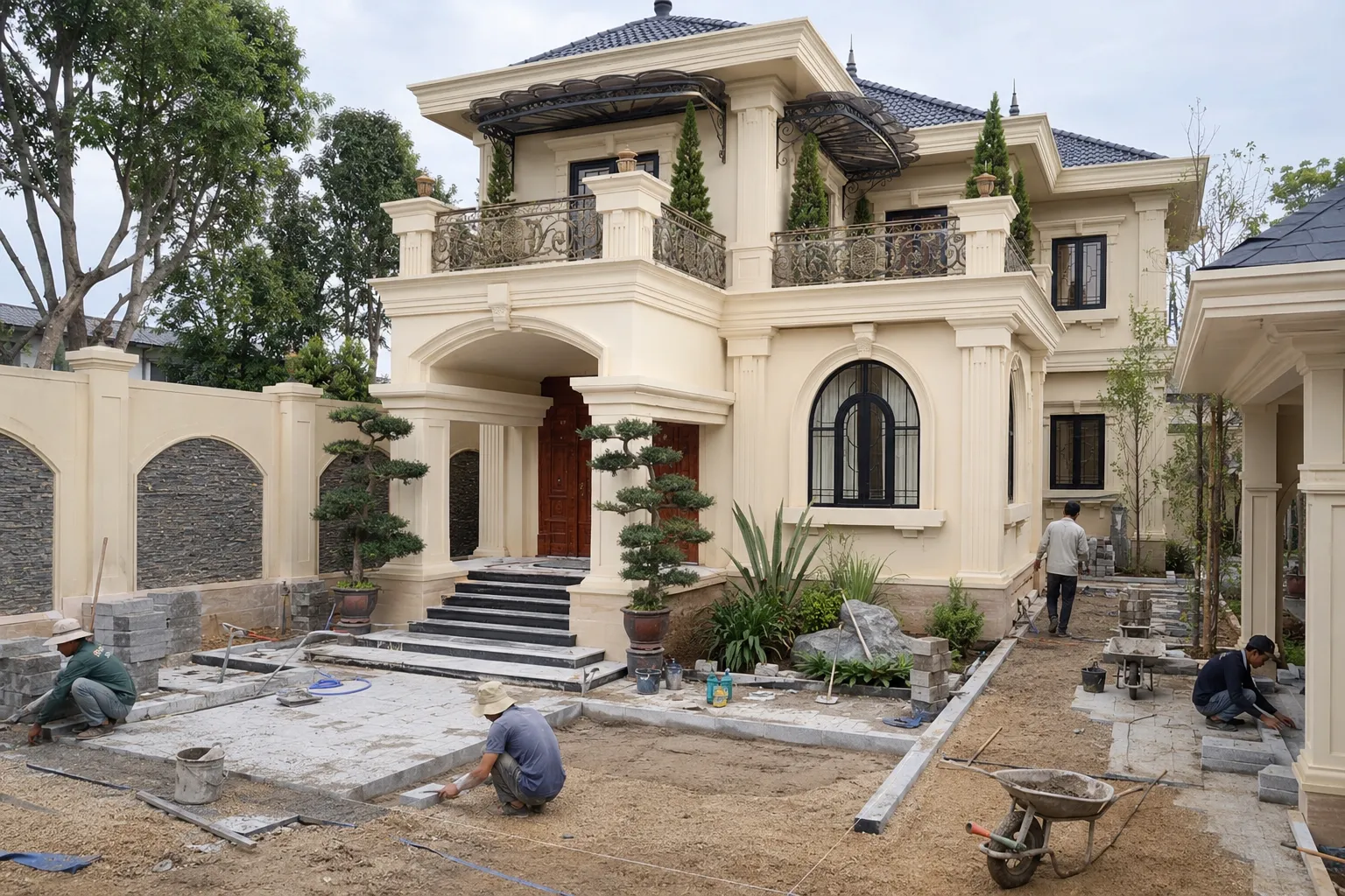 Thi công sân vườn biệt thự Địa Trung Hải tại Bình Lục