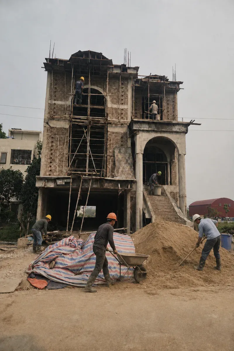 Thi công phần thô trong quá trình xây nhà trọn gói tại Phú Xuyên