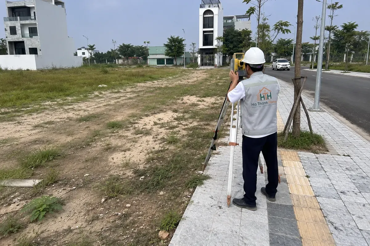 Kỹ sư khảo sát hiện trạng khu đất trước khi xây nhà tại Bắc Ninh